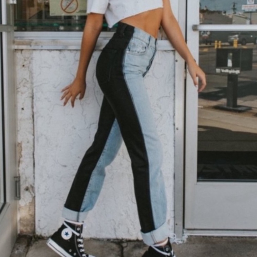 REVICE Two-Tone Black and Blue Jeans